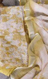 Elegant Cotton Linen Suit with  Laser-Cut Detailing & Embroidery